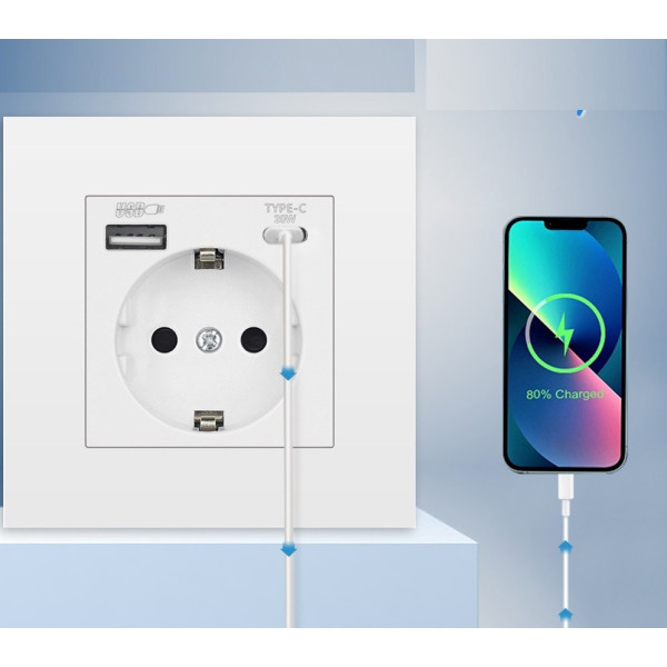 Розетка Coswall с заземлением и 2 USB гнезда пластиковая Белая