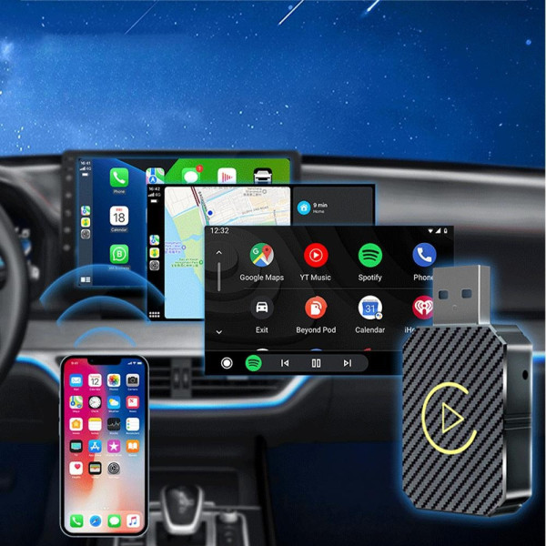 Автомобильный адаптер беспроводной для CarPlay и Android Auto USB Bluetooth Черный