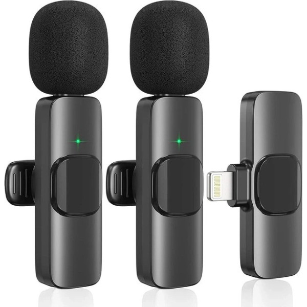Петличный микрофон Комплект 2шт K11 Wireless Lavalier с адаптером Lightning Черный