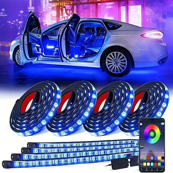 Подсветка днища авто LED RGB Bluetooth 12V комплект 2 ленты 90см и 120см