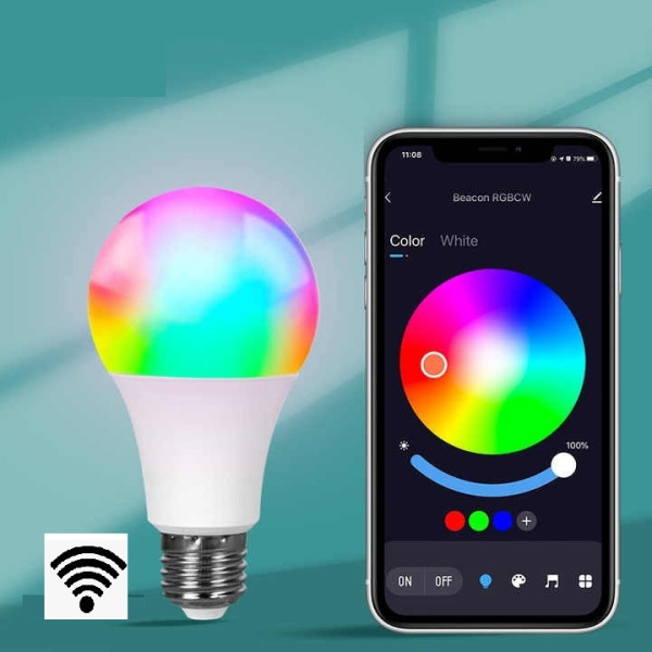 Умная LED лампа Tuya с WiFi и Bluetooth 9W, 16 млн цветов, управление через приложение и голосовые ассистенты