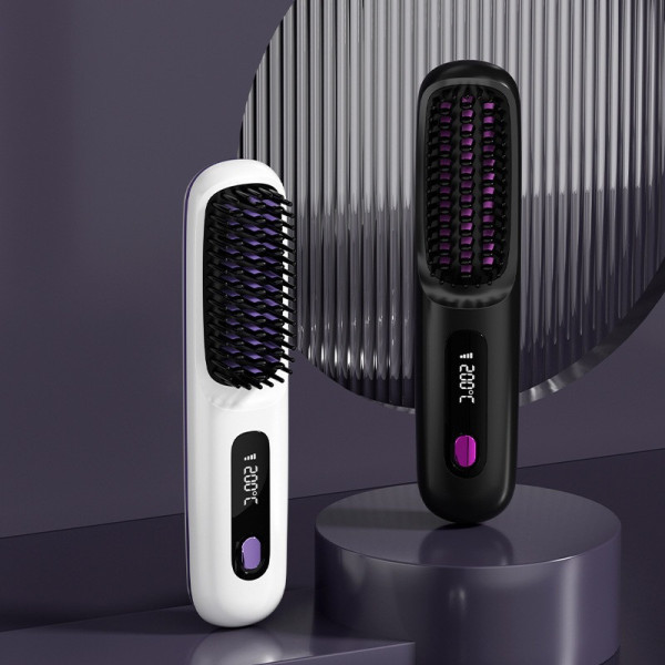 Расческа выпрямитель для волос аккумуляторная беспроводная Glamora S7 LED дисплей Black/White