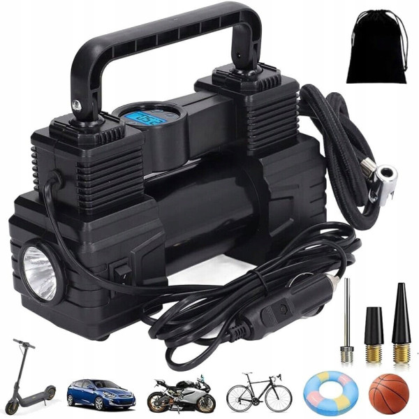 Портативный автомобильный компрессор Air Pump XL-1025 12V с цифровым дисплеем, LED-фонариком
