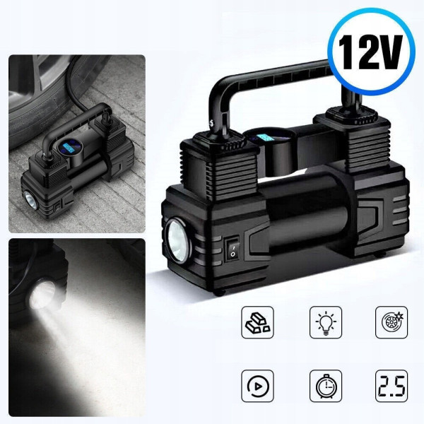 Портативный автомобильный компрессор Air Pump XL-1025 12V с цифровым дисплеем, LED-фонариком