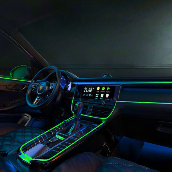 Неоновая гибкая подсветка салона авто 5 м с кантом USB, холодное свечение, зелёная