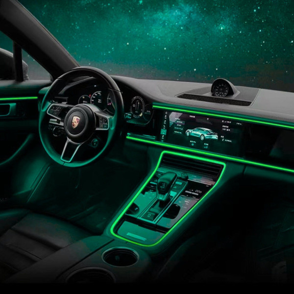 Неоновая гибкая подсветка салона авто 5 м с кантом USB, холодное свечение, зелёная
