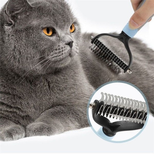 Колтунорез-щётка 2в1 для животных 17×9 см, расческа для подшерстка и удаления колтунов, нержавеющая сталь