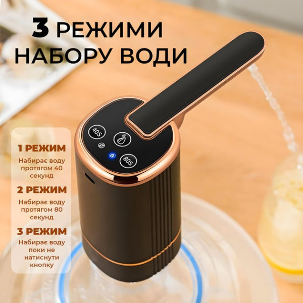 Электрический аккумуляторный насос-диспенсер для воды BRS 1200 мАч с USB Type-C зарядкой для бутылей 5/10/19 л
