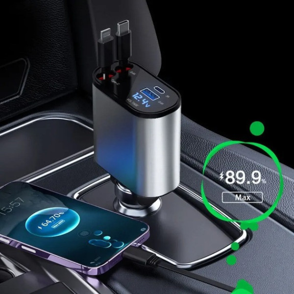 Автомобильное зарядное устройство Hugeel HG-CC11 66Вт с QC 3.0, PD, встроенным кабелем Type-C/Lightning