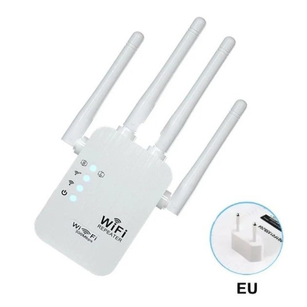 Репитер Wi-Fi усилитель сигнала 2.4 ГГц, скорость до 300 Мбит/с, 4 антенны, режимы повторителя и точки доступа