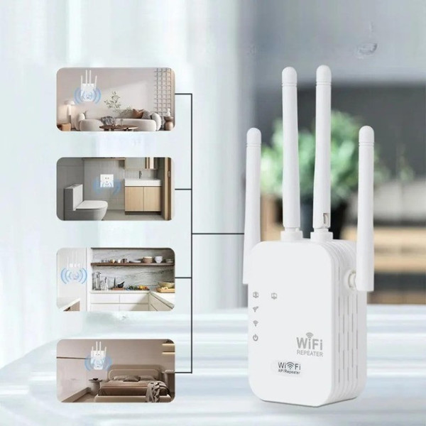 Репитер Wi-Fi усилитель сигнала 2.4 ГГц, скорость до 300 Мбит/с, 4 антенны, режимы повторителя и точки доступа