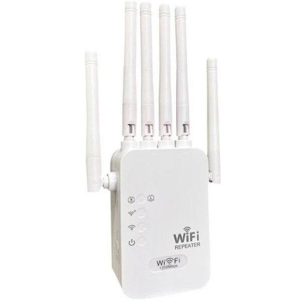 Двухдиапазонный Wi-Fi репитер 2.4/5 ГГц, скорость до 1200 Мбит/с, 6 антенн, RJ45, режим повторителя