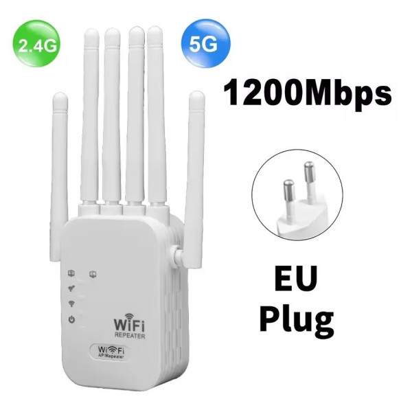 Двухдиапазонный Wi-Fi репитер 2.4/5 ГГц, скорость до 1200 Мбит/с, 6 антенн, RJ45, режим повторителя