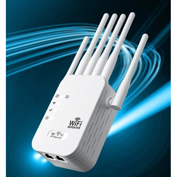 Двухдиапазонный Wi-Fi репитер 2.4/5 ГГц, скорость до 1200 Мбит/с, 6 антенн, RJ45, режим повторителя