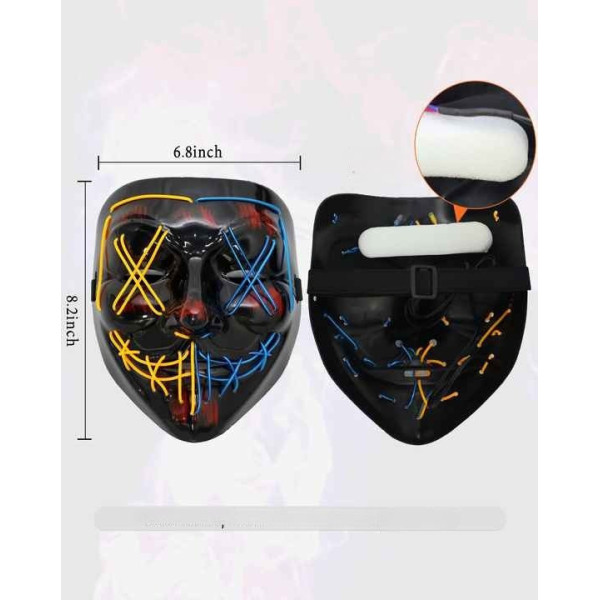 Маска Patriot «Судная ночь» с неоновой LED-подсветкой, желто-синяя, 3 режима свечения для вечеринок и Хэллоуин