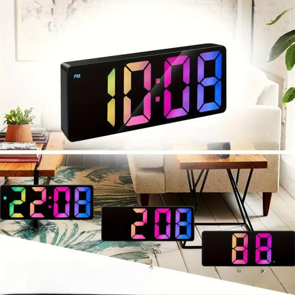 Цифровые LED настольные часы с зеркальным дисплеем, будильником и термометром