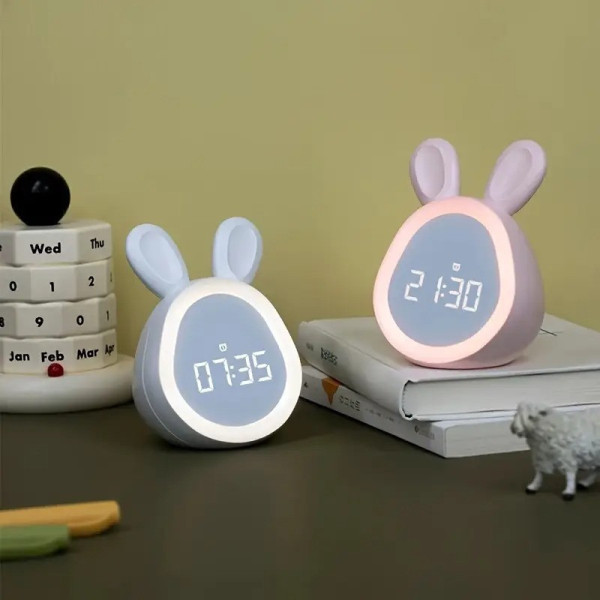 Детские электронные часы-ночник в форме милого зайчика с LED-дисплеем подсветкой будильником и аккумулятором