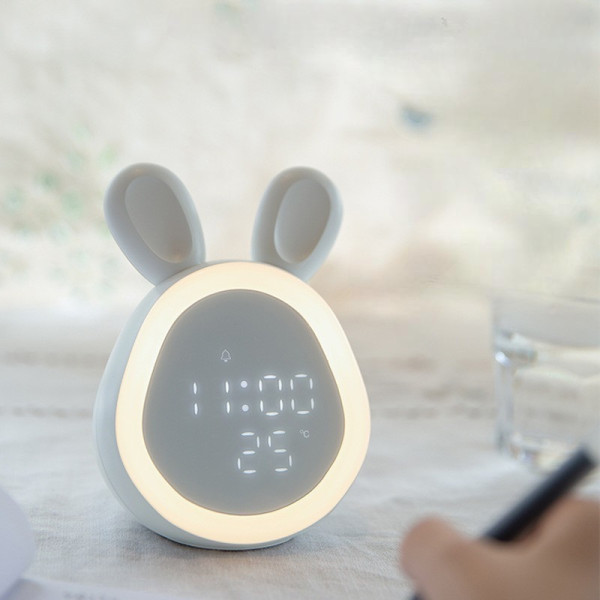 Детские настольные LED-часы Зайчик с сенсорными ушками будильником подсветкой термометром и аккумулятором USB