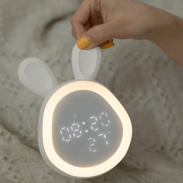 Детские настольные LED-часы Зайчик с сенсорными ушками будильником подсветкой термометром и аккумулятором USB
