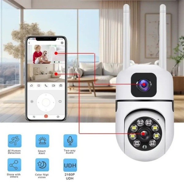Поворотная уличная Wi-Fi камера Dual Lens E10 8MP 4K с ночным видением и двусторонней связью