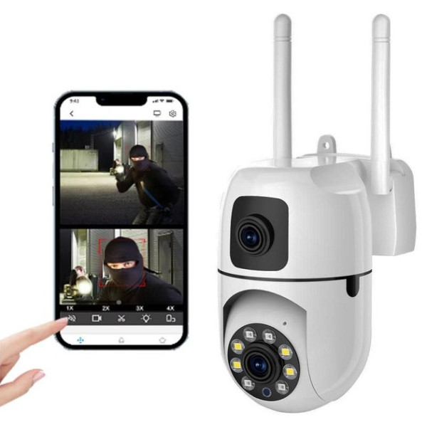 Поворотная уличная Wi-Fi камера Dual Lens E10 8MP 4K с ночным видением и двусторонней связью