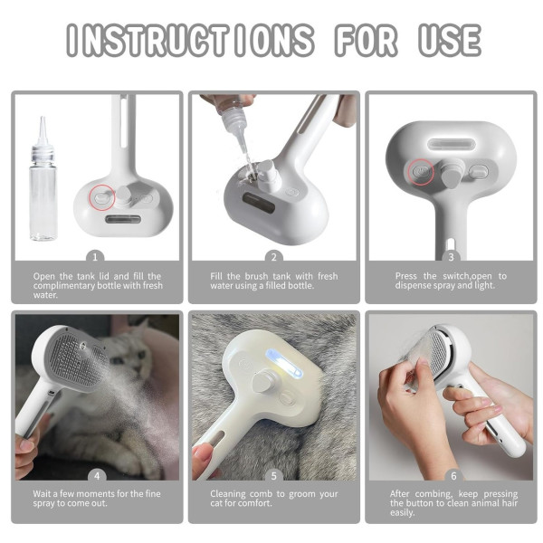 Паровая массажная щетка Zmaker для кошек и собак с распылителем и массажем, USB, портативная