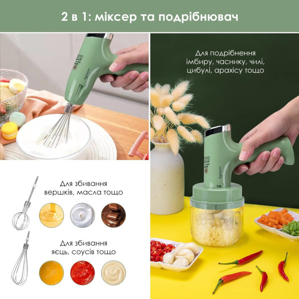 Портативный аккумуляторный миксер Agitator RD-138, ручной, USB, 3,7 Вт, 2 насадки, компактный, беспроводной