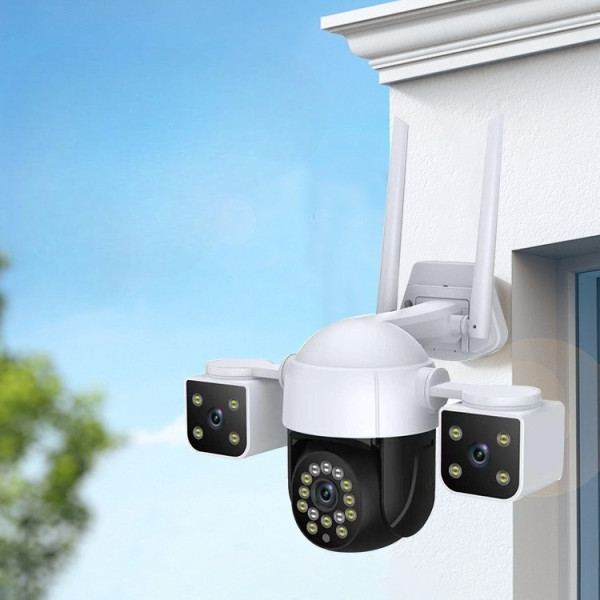 Уличная IP-камера 4G Wi-Fi/LAN с 3 объективами 2+2+2 Мп, ночным видением, датчиком движения
