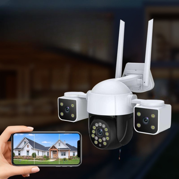 Уличная IP-камера 4G Wi-Fi/LAN с 3 объективами 2+2+2 Мп, ночным видением, датчиком движения
