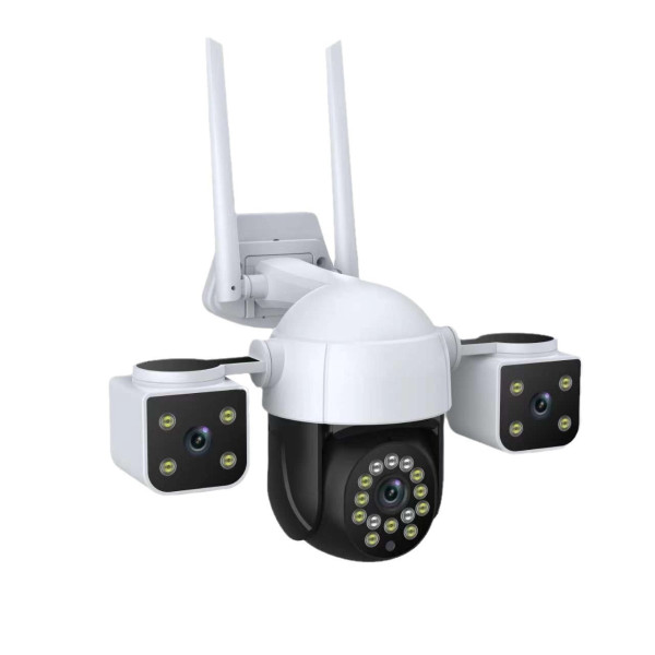 Уличная IP-камера 4G Wi-Fi/LAN с 3 объективами 2+2+2 Мп, ночным видением, датчиком движения