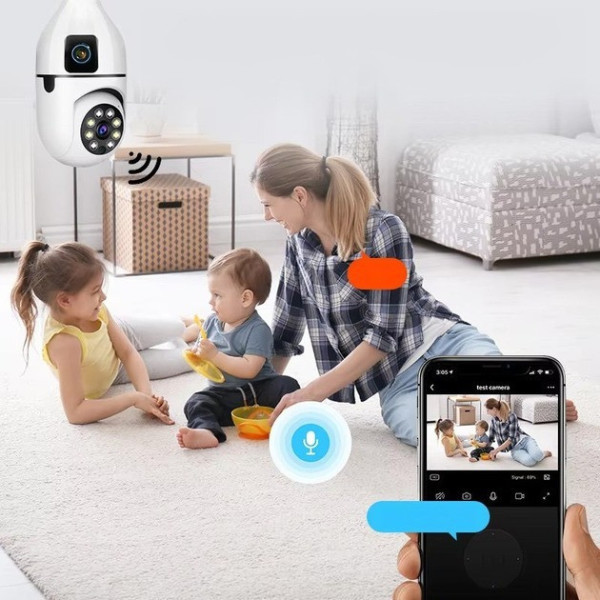 Wi-Fi камера двойная E27 Sq02 с ночным видением, датчиком движения и двусторонней связью