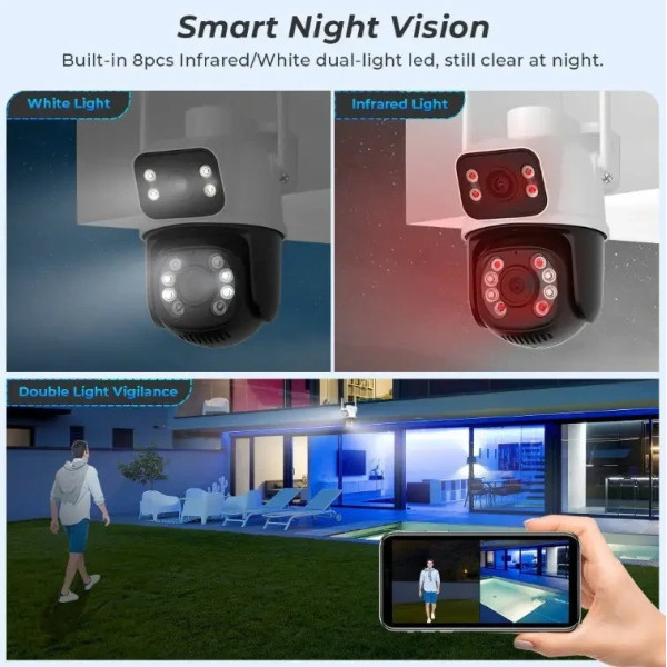 Уличная IP-камера A8BQ с LED подсветкой, двойными линзами и датчиком движения