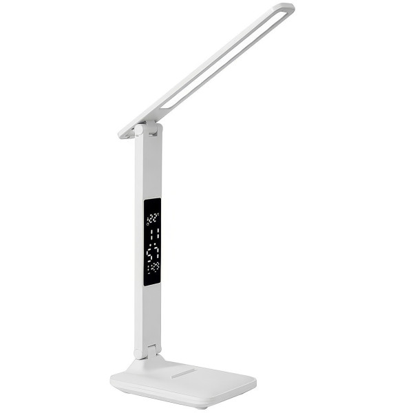 Настольная LED-лампа 868S с аккумулятором, часами, термометром и подставкой для телефона, белая