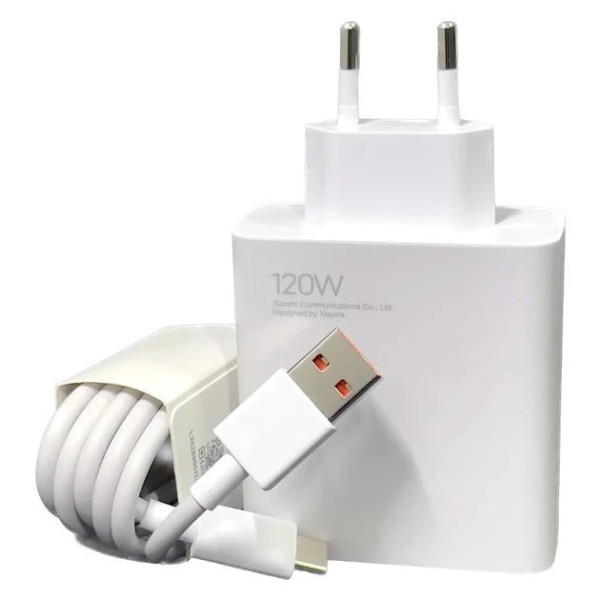 Сетевой блок питания 120W QC 3.0 USB Type-A с кабелем, быстрая зарядка, белый