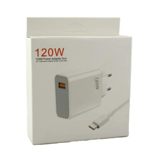 Сетевой блок питания 120W QC 3.0 USB Type-A с кабелем, быстрая зарядка, белый