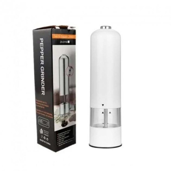 Электрическая автоматическая мельница для специй Dispener, белая, регулируемая степень помола, стекло + пластик