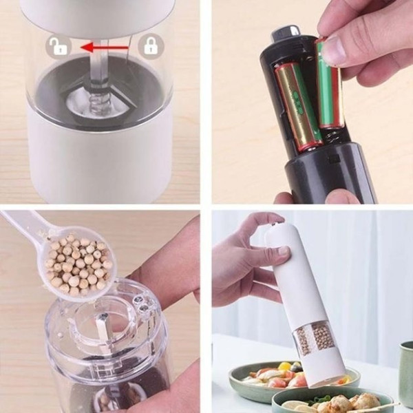 Электрическая автоматическая мельница для специй Dispener, белая, регулируемая степень помола, стекло + пластик