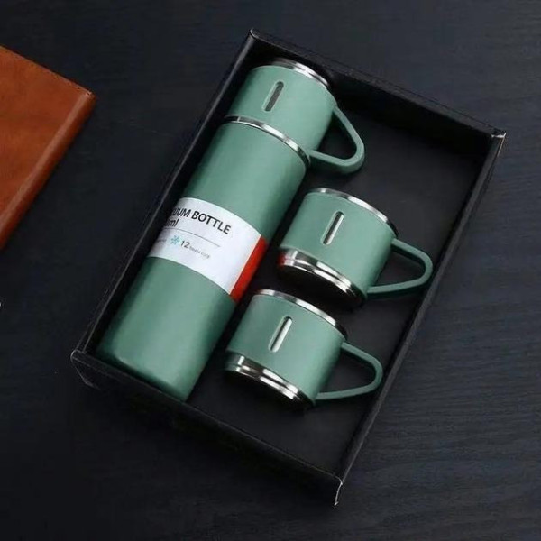 Термос Vacuum Bottle 500 мл с 3 чашками, вакуумная изоляция, нержавеющая сталь, в подарочной упаковке