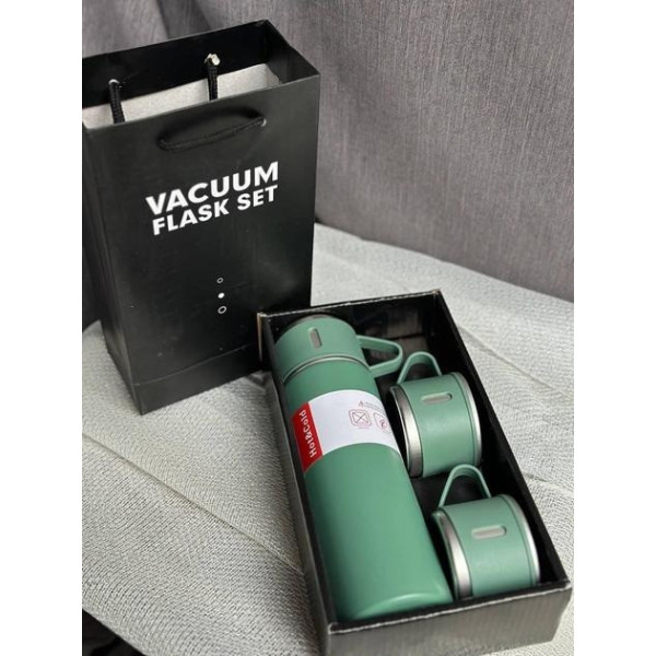 Термос Vacuum Bottle 500 мл с 3 чашками, вакуумная изоляция, нержавеющая сталь, в подарочной упаковке