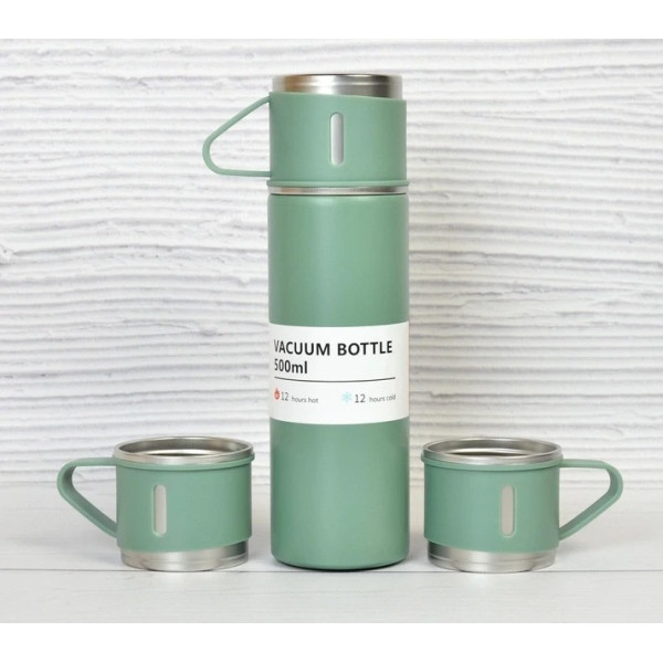 Термос Vacuum Bottle 500 мл с 3 чашками, вакуумная изоляция, нержавеющая сталь, в подарочной упаковке