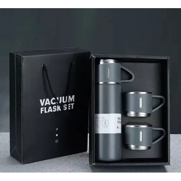 Термос Vacuum Bottle 500 мл с 3 чашками, вакуумная изоляция, нержавеющая сталь, в подарочной упаковке
