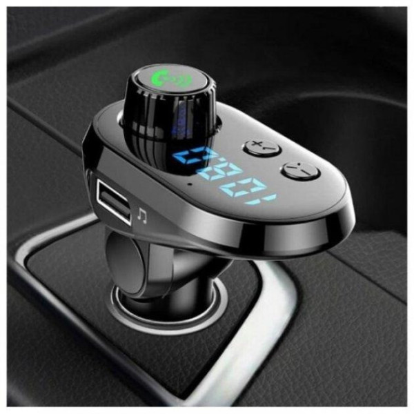 FM модулятор автомобильный Q15-BT Bluetooth с кабелями Type-C, Micro USB, Lightning и быстрой зарядкой