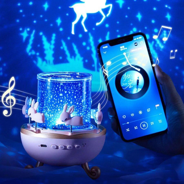 Музыкальный ночник-проектор Карусель зайчиков WH-E11-02 с Bluetooth и пультом