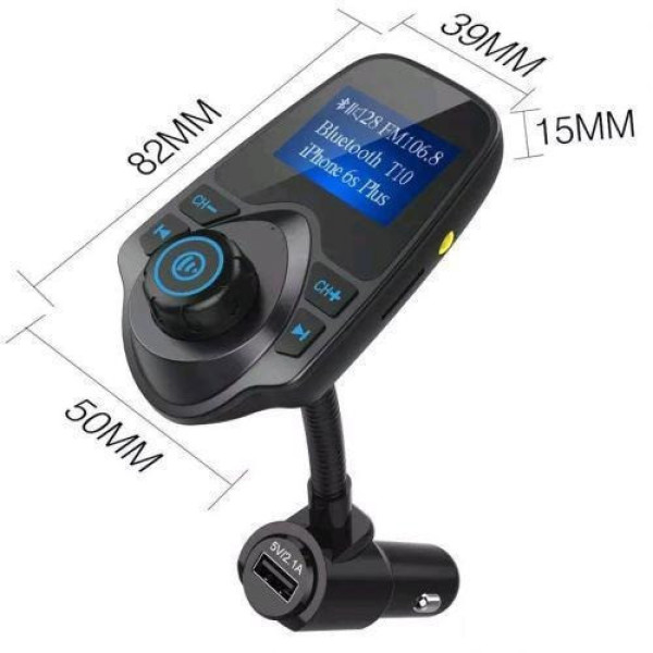 Авто FM модулятор T10 Bluetooth с USB зарядкой, AUX и microSD для трансляции музыки в автомобиле