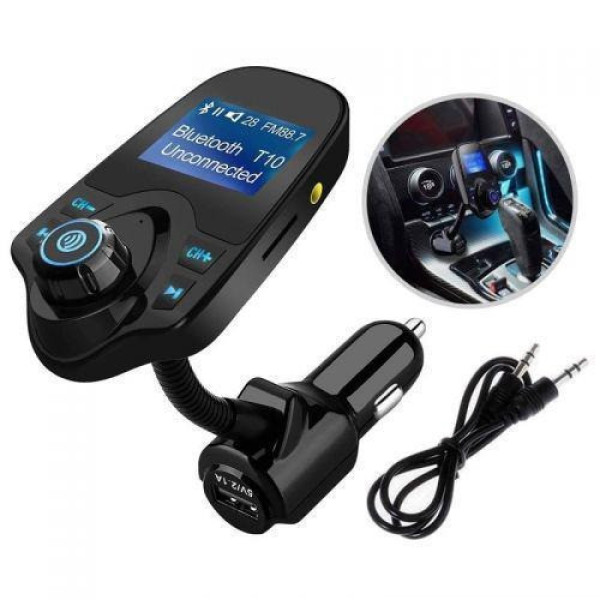 Авто FM модулятор T10 Bluetooth с USB зарядкой, AUX и microSD для трансляции музыки в автомобиле