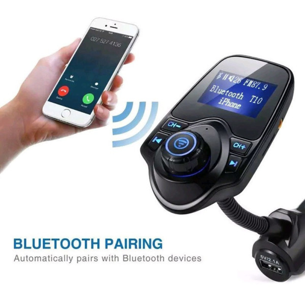 Авто FM модулятор T10 Bluetooth с USB зарядкой, AUX и microSD для трансляции музыки в автомобиле