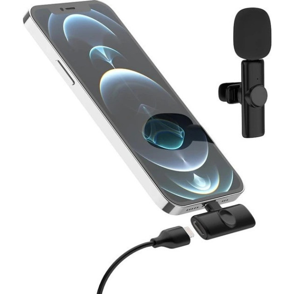 Беспроводной петличный микрофон K11 Wireless Lavalier с ресивером Lightning для iPhone и iPad, черный