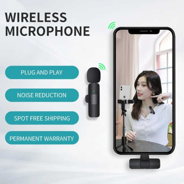 Беспроводной петличный микрофон K11 Wireless Lavalier с ресивером Lightning для iPhone и iPad, черный