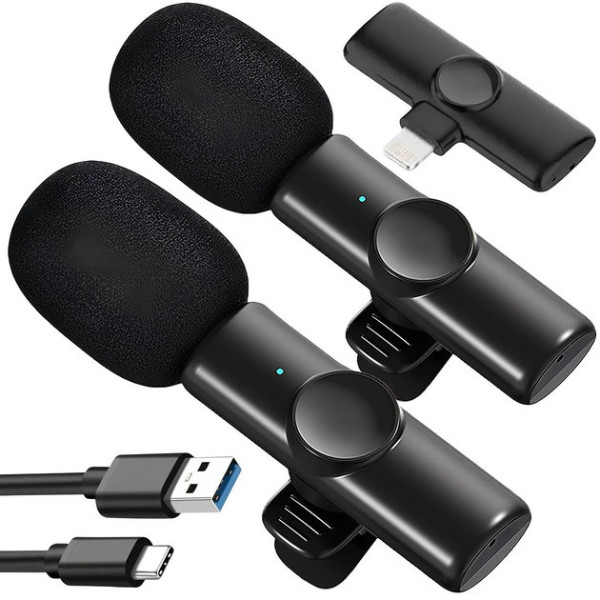 Беспроводной петличный микрофон K11 Wireless Lavalier с ресивером Lightning для iPhone и iPad, черный