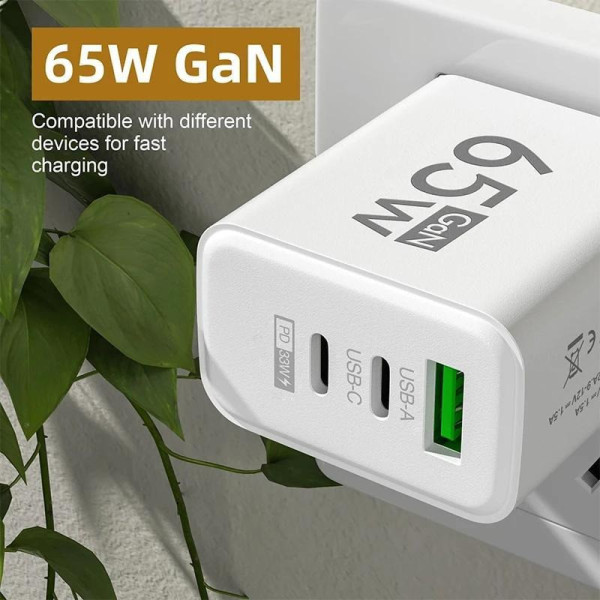 Универсальное зарядное устройство GaN 65W TRG-185 с функцией быстрой зарядки белое